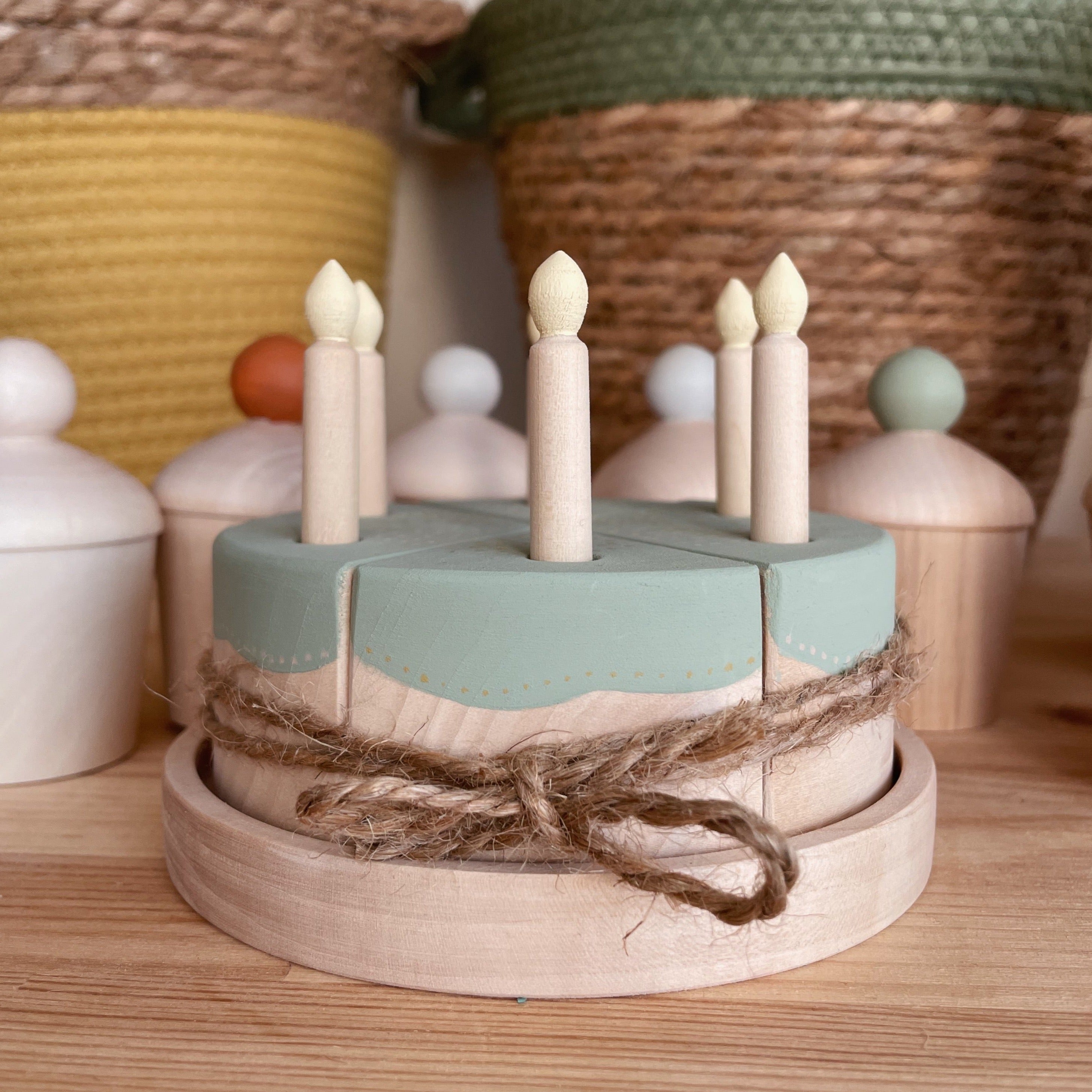 Wooden handmade birthday cake toy