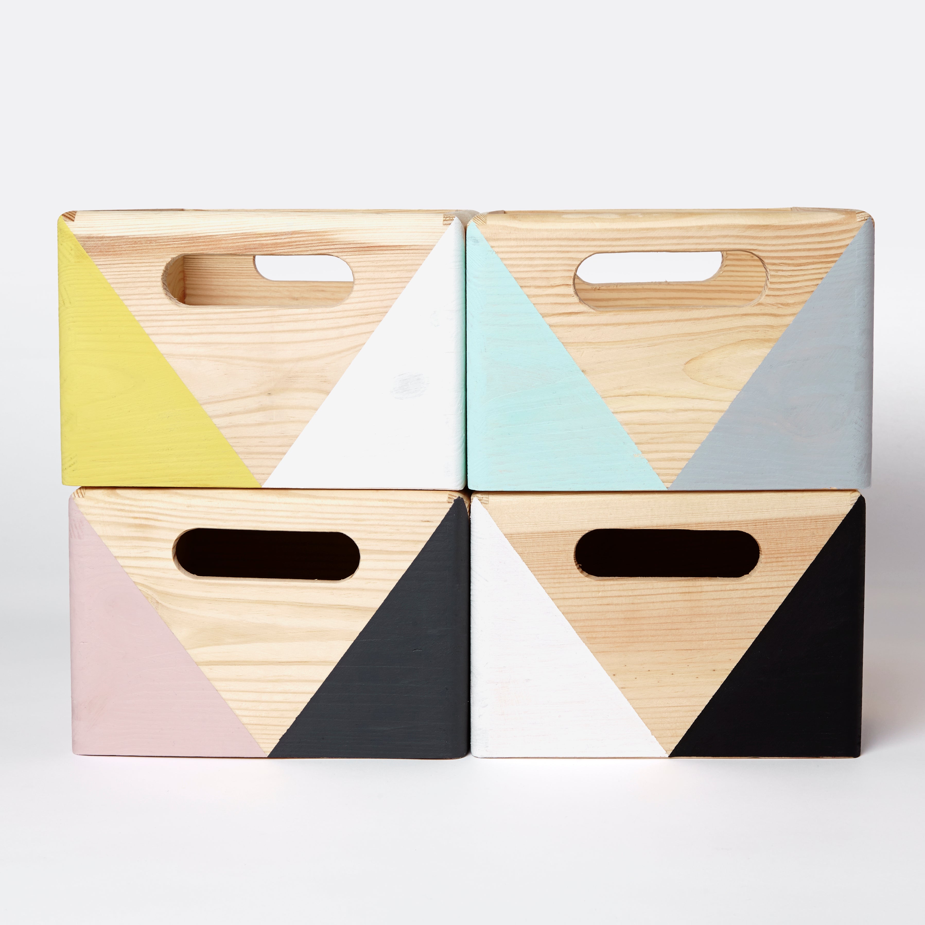 Wooden geometric storage box
