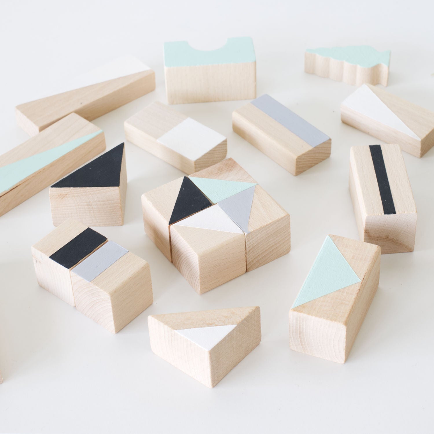Wooden building blocks - Mint & monochrome - Happy Little Folks