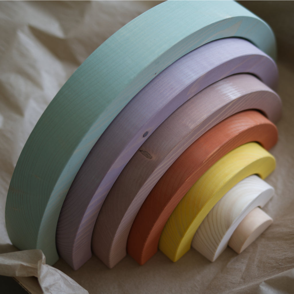 Handcrafted Wooden Rainbow Stacker in Earthy Brights
