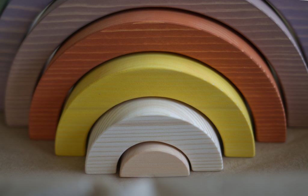 Handcrafted Wooden Rainbow Stacker in Earthy Brights
