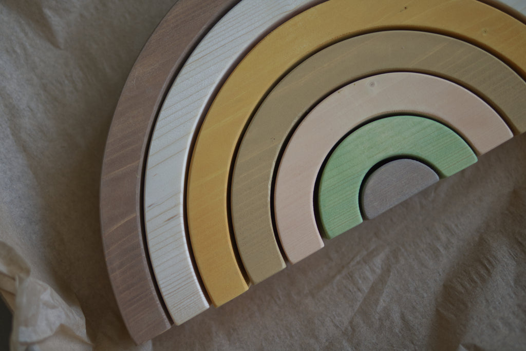 Handcrafted Wooden Rainbow Stacker in Neutral Colours
