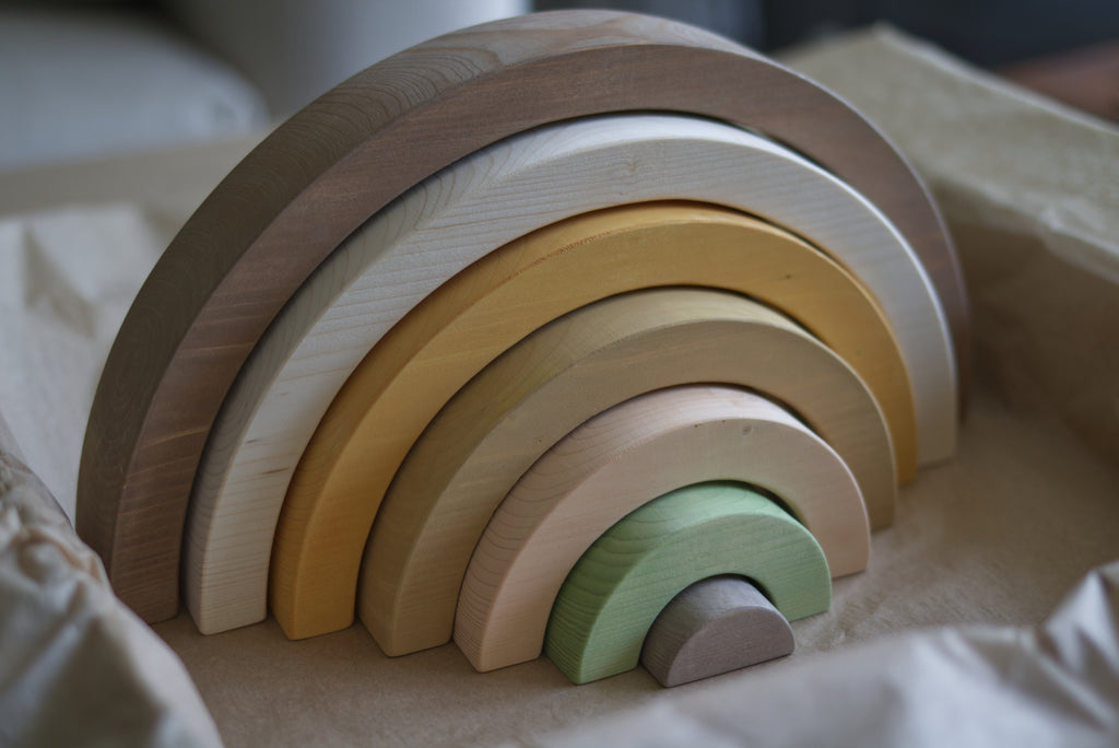 Handcrafted Wooden Rainbow Stacker in Neutral Colours
