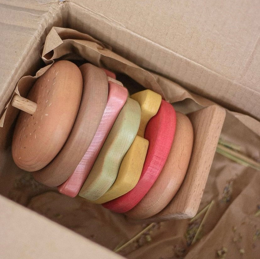 Wooden burger stacker toy
